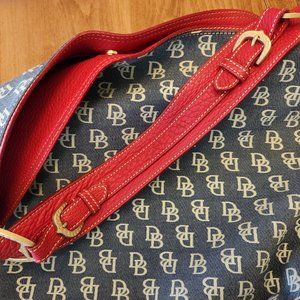 VINTAGE Dooney & Bourke Large Grey with Red Leather Shoulder Bag